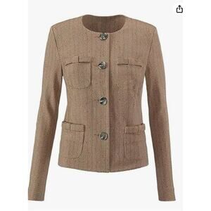 Cabi Women's Herringbone Blazer Soft Knit Tweed Academia Tan Brown Size Medium